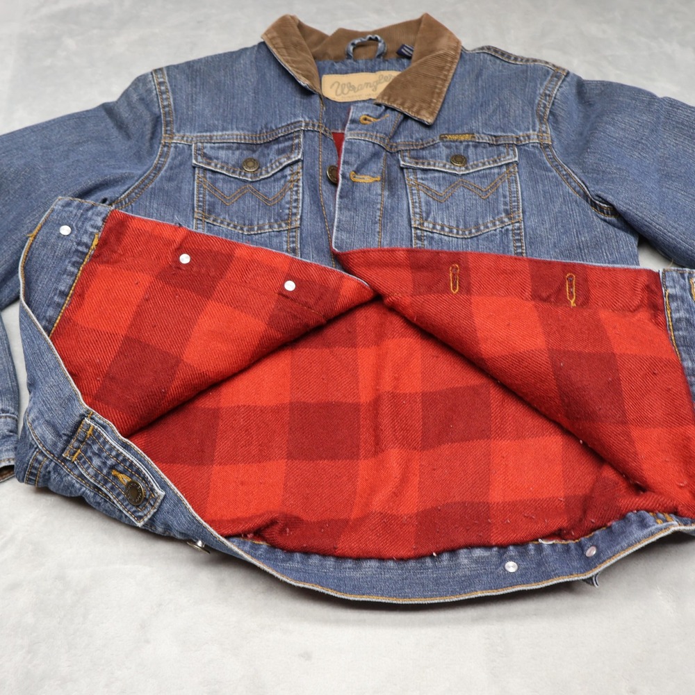 Wrangler Jacket Women Large Blue Denim Flannel Lined Rugged Classic Jean Trucker - Picture 5 of 11